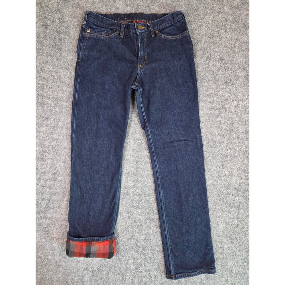 Carhartt Flannel Lined Jeans Mens 31x31 Dark Blue Buffalo Plaid Rugged Straight